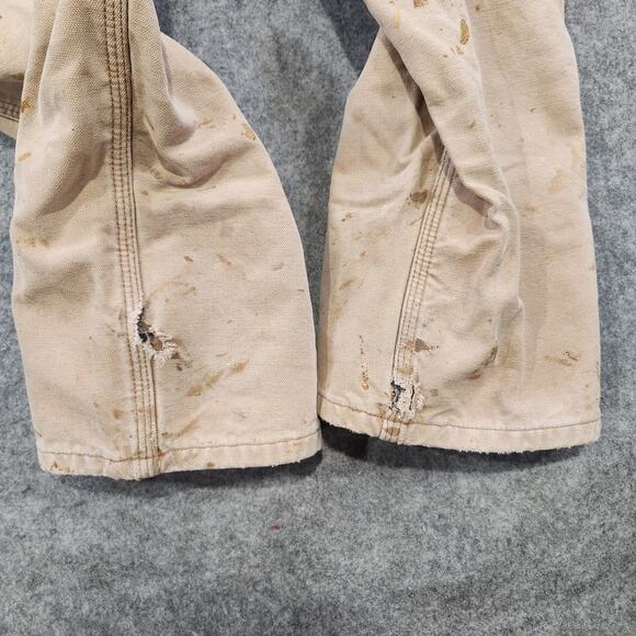 VTG Carhartt B111 Mens 31x34 Canvas Duck Flannel Lined Carpenter Pants SUN FADED - Picture 11 of 16